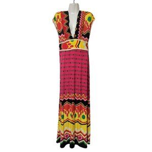 SUMMER Red Maxi Cover up Abstract Print Cap Sleeve Casual Comfy Long Dress